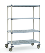 MetroMax Q® 4-Shelf Industrial Plastic Shelving Mobile Carts, Open Grid Shelves