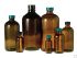 Amber Narrow Mouth Boston Round Bottles, Black Phenolic PE Cone Lined Cap