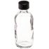 Clear Boston Round Glass Bottles With Assembled Black PE Cone Lined Phenolic Closures, Class 1