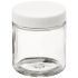 Class 1 Short Straight Sided Wide Mouth Glass Jars, 0.015 in PTFE Lined White Polypropylene Closure