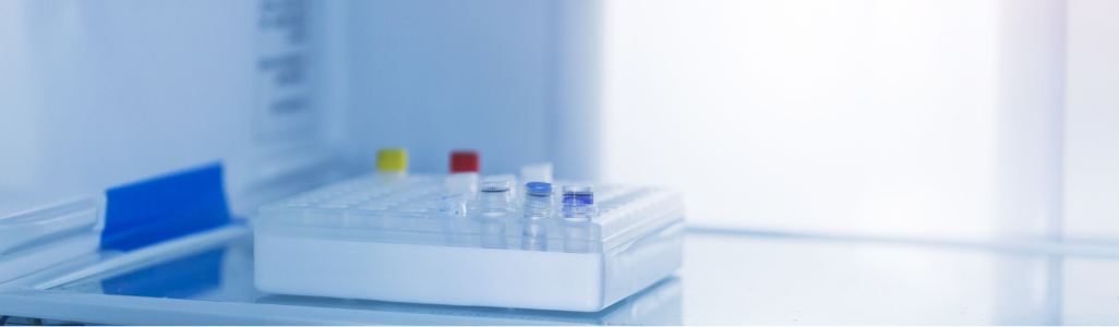 Vials in a refrigerator